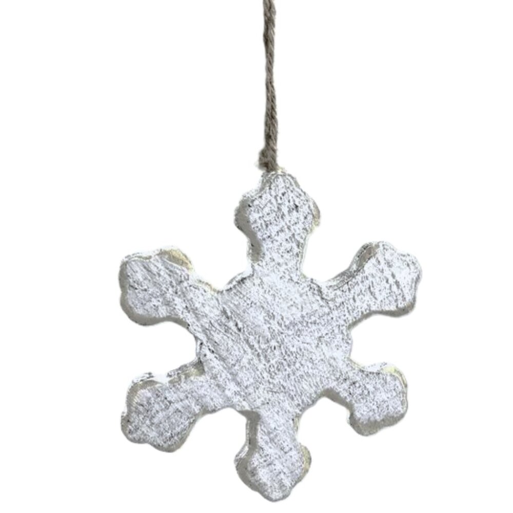 Rustic Wood Ornament White Snowflake